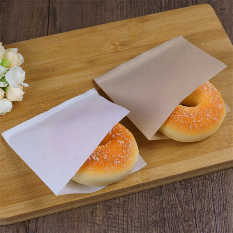 

100pcs 12x12cm Square Sandwich Donut Bread Biscuits Doughnut Kraft Paper Bags Oilproof Bread Craft Bakery Food Packing