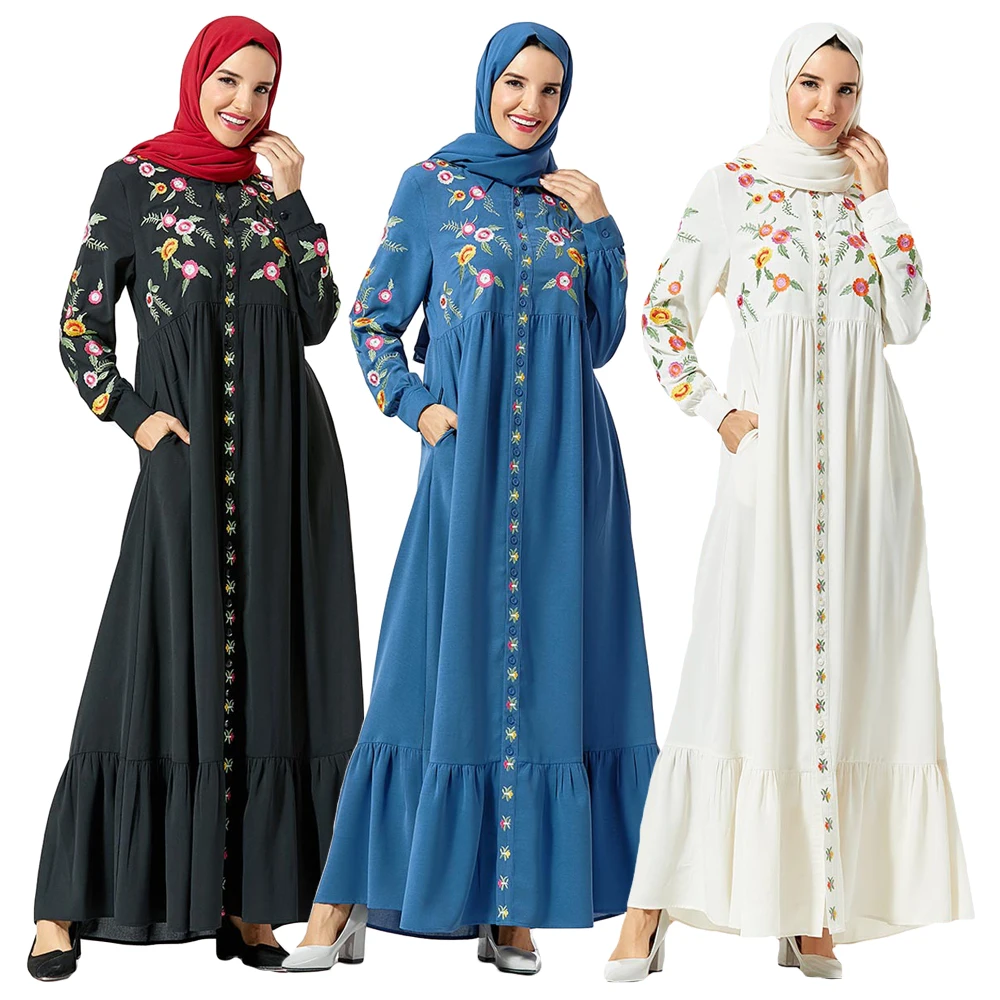 Мусульманские женщины кафтан джилбаб Платье макси с длинным рукавом абайя