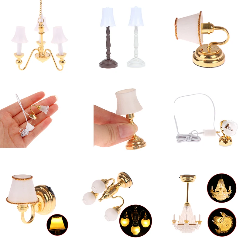 

1PC Multi-Style Exquisite Dollhouse Miniature Table Lamp Electric LED Lamp Bedroom Study Room For Dollhouse Decoration