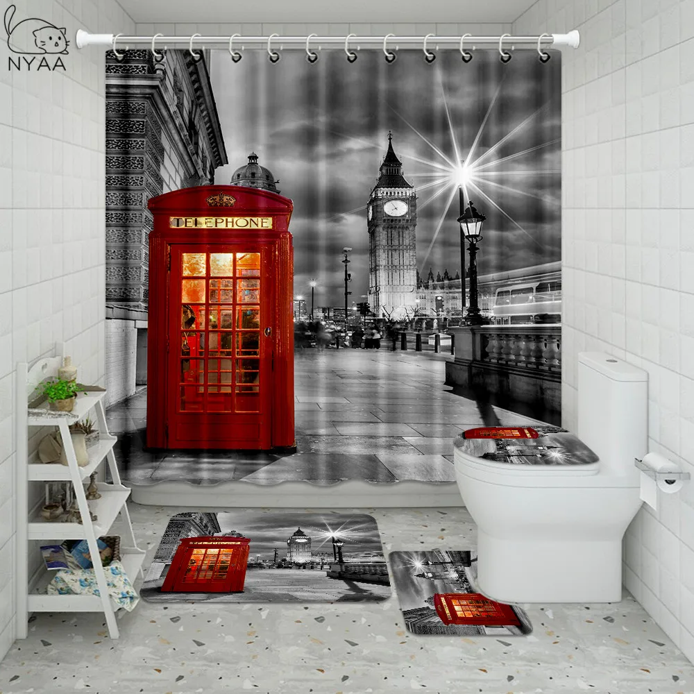 Vixm ретро Лондонский телефон ванная комната водонепроницаемый набор штор для
