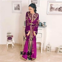 grape purple moroccan kaftan evening dresses golden lace appliques mother dress arabic muslim special occasion custom made