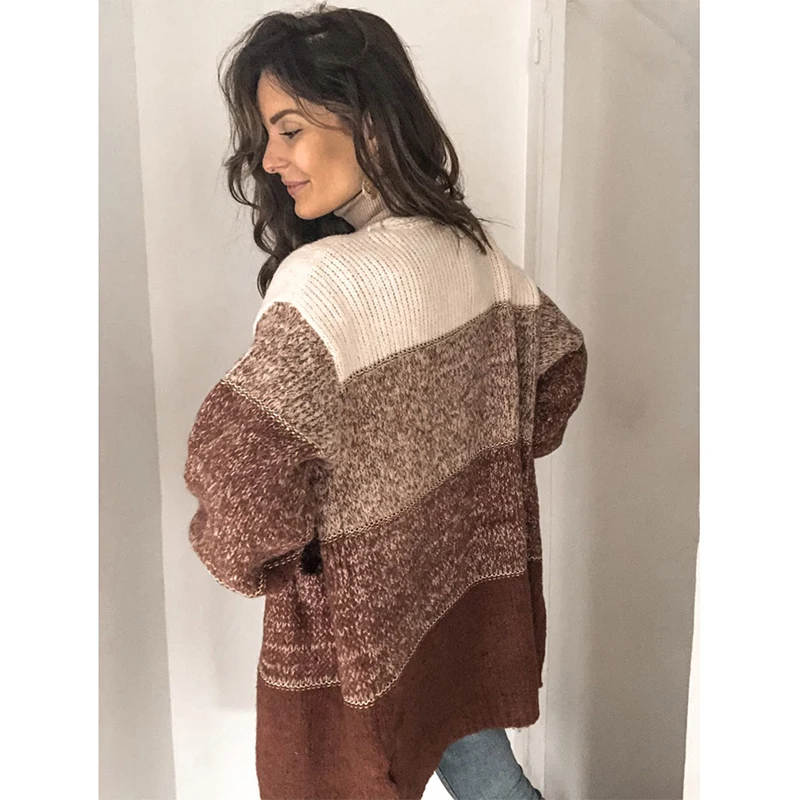 Patchwork Knitted Cardigan Loose Pocket Hollow Long Sleeve Sweater Female Cardigans Women's Coats Sweaters Outerwear |