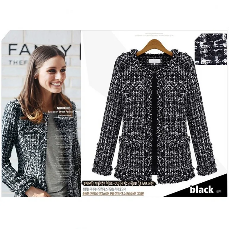 Фирменное осенне-зимнее короткое Свободное пальто с доходом черно-белое