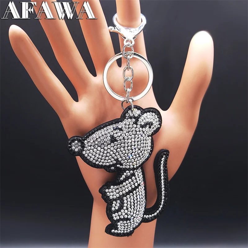 

2022 Cut White Crystal Mouse Key Chain for Women Big Animal Bag Accessories Silver Color Jewelry anneau porte clef KXHK1S01