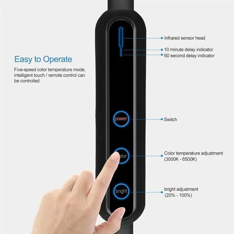 Настольная лампа светодиодная длинная с дистанционным управлением защитой для