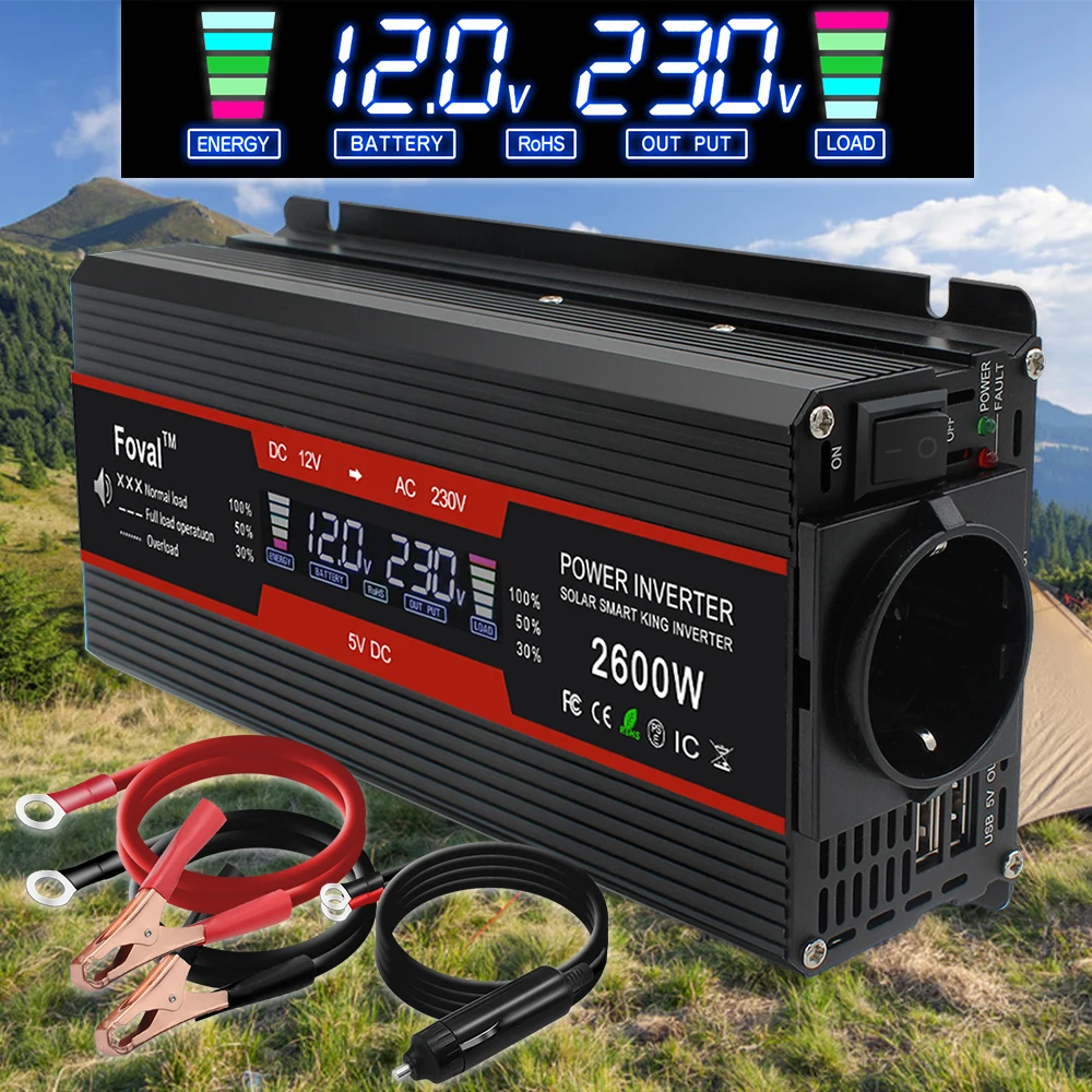 1500W/2000W/2600W инвертор ЖК дисплея постоянного тока 12V к переменному току 220V Солнечный