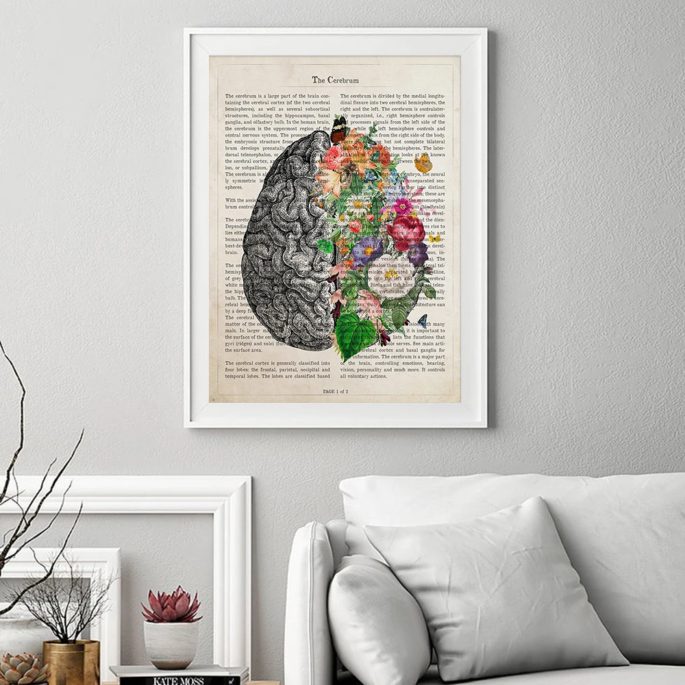 Мозг арт Цветок анатомии печать психологии подарок для врача медицинский постер