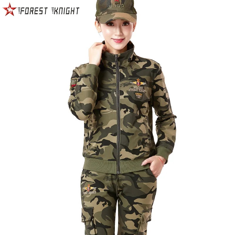 Camo Tops Камуфляжные комплекты, спортивный костюм для женщин, походные куртки, брюки, костюм из двух частей, камуфляжный костюм для активного отдыха, модные вязаные Хлопковые женские комплекты - Цвет: Camo Tops