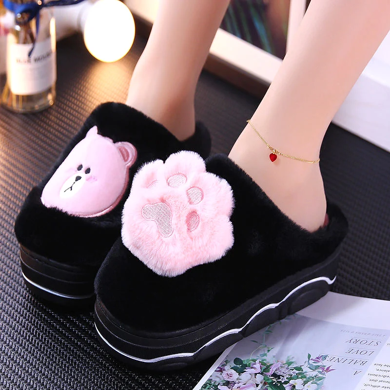 Женские меховые тапочки Зимние теплые хлопковые на толстой платформе 5 см с