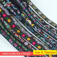 7mlot 1cm wide black vintage ethnic embroidery lace ribbon boho lace trim diy clothes bag accessories embroidered fabric custom