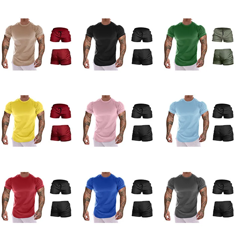 

Summer New Style Men's Casual Sports Short-Sleeved Shorts Quick-Drying Breathable Solid Color Suit Multi-Color Suit Men