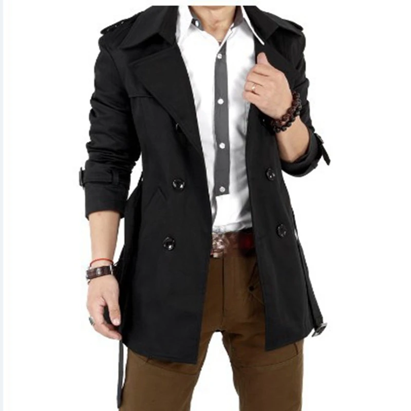 

Men's Windbreaker Jacket Slim Belt Double-Breasted Mid-Length Outwear Coats Fashion Business Casual Coat For Men 2019 Hot