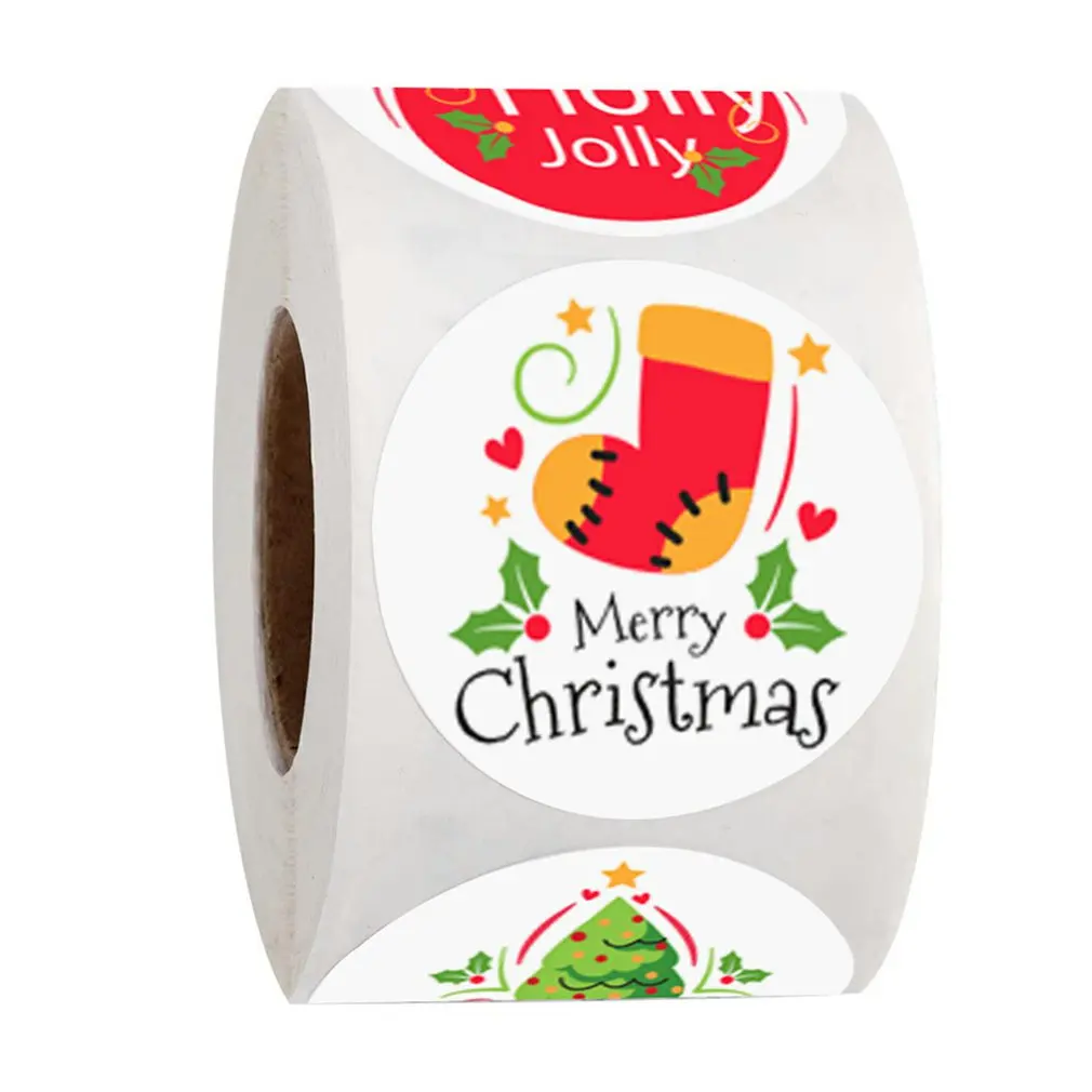 

Рождественские наклейки с надписью "Merry Christmas", рулон этикеток с 4 узорами, подарочная упаковка, герметичные наклейки на свадьбу, День благода...