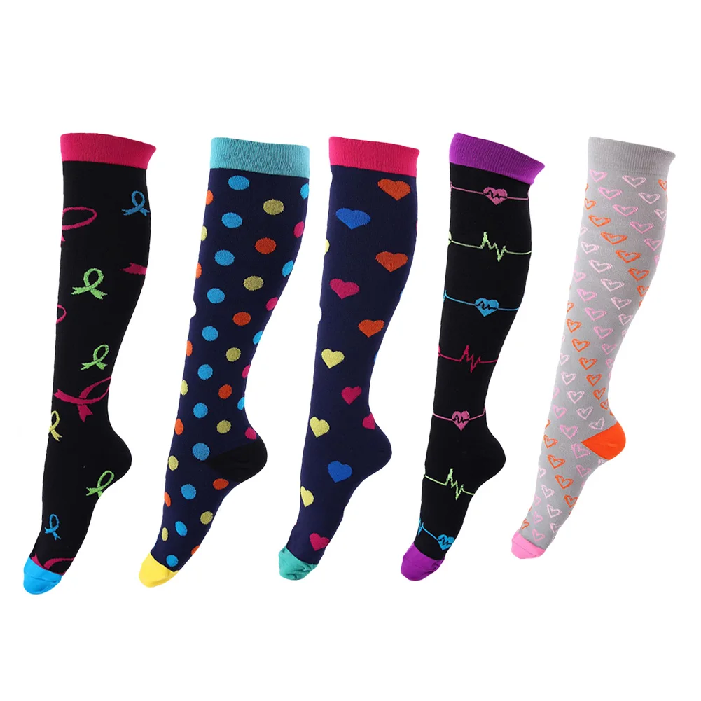 Цветные Компрессионные носки женские Дышащие длинные в полоску и горошек