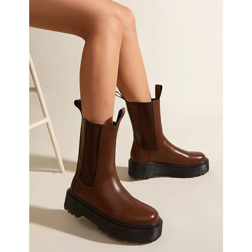 

SARAIRIS 2021 Motorcycle Women's Boots Autumn Soft Pu Lether Shoes Black Chunky Heels Female Platforms Women Street Ankle Boots