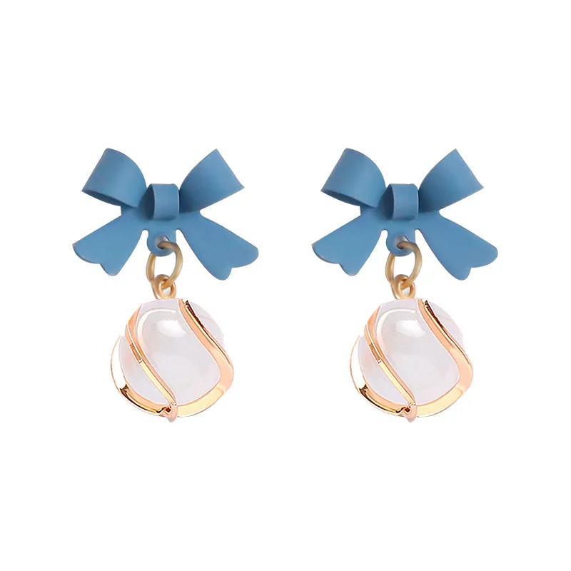 

Blue Flower Bowknot Pearl Hypoallergenic Pendant Earrings Female 2022 New Fashion Sens Super Fairy Fresh Jewelry Gifts Wholesale