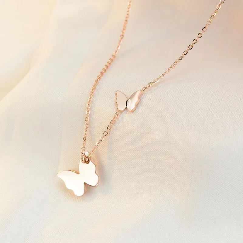 Ожерелья и подвески из нержавеющей стали цвета розового золота с двойной