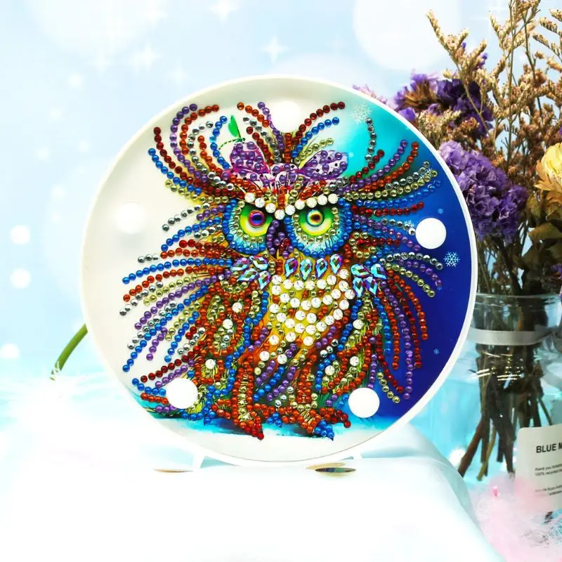 

2021 New DIY Special Shaped Owl Full Drill Crystal Diamond Drawing Bedside Lamp