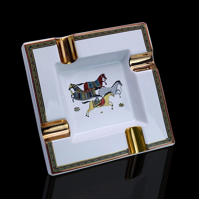 white-gold slot CIGARLOONG Cigar Ashtray Large Ceramic Ashtray Living Room Creative Personality 4 Slot Ashtray Holder CLG-0394 - Цвет: white-gold slot