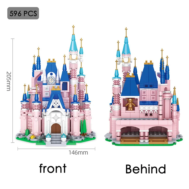 

596PCS Kids Toys Pink Princess Castle Constructor Blocks Assembling Model City Creator Brick House Street View DIY Girl Gift Set