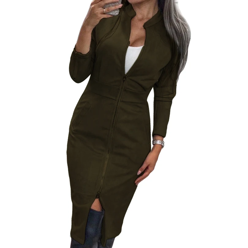 TAOVK High Street Suede Платье женское с длинным рукавом Bodycon платье с молнией винтажный воротник-стойка офисные женские платья
