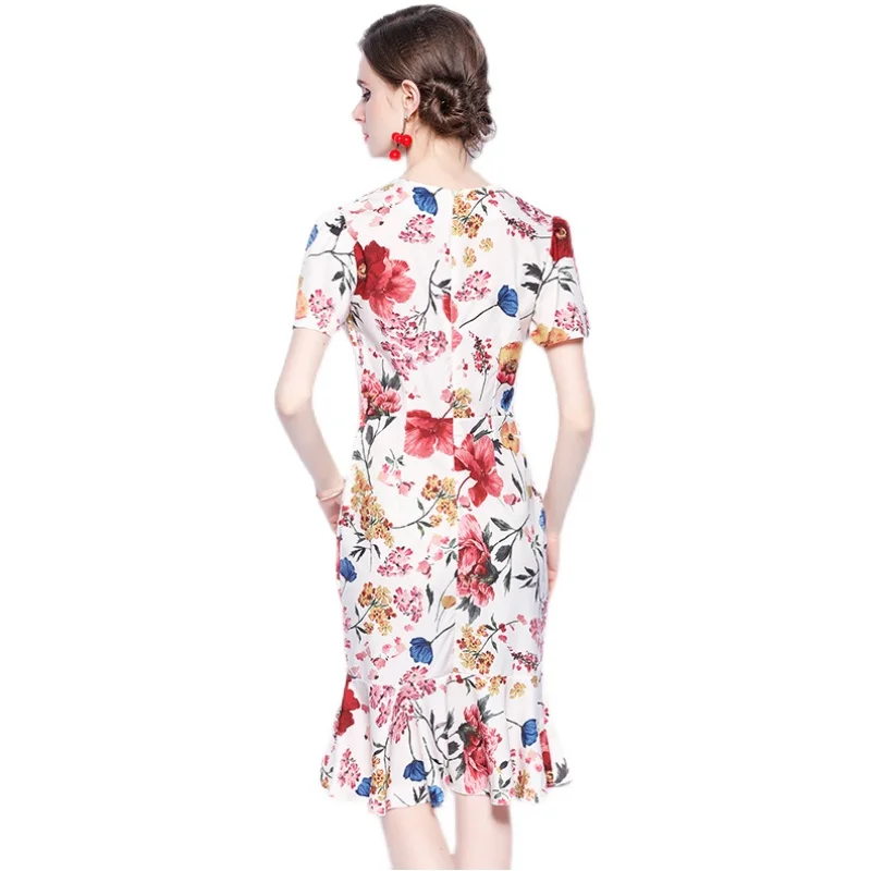 

COIGARSAM Fashion Print Women dress New Short Sleeve O-Neck Dresses Design And Color 6751