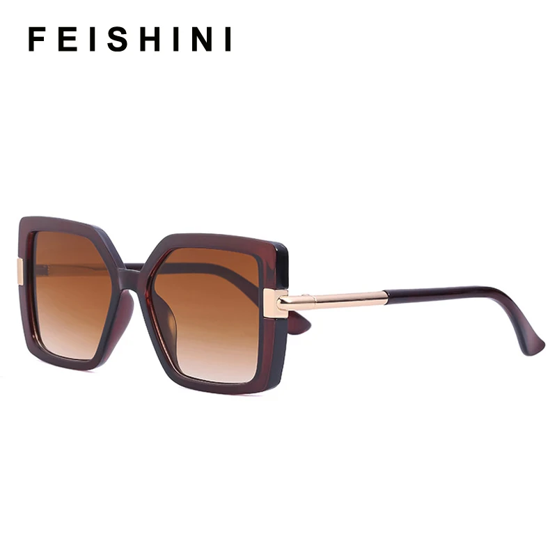 

FEISHINI Quality Brown Square Oversized Sunglasses Women Big Frame Colorful Sun Glasses Female Oculos Gradient Hip Hop Shades