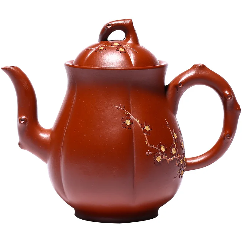 

Yixing teapot raw Dahongpao full hand Decal plum blossom vase purple clay pot quality