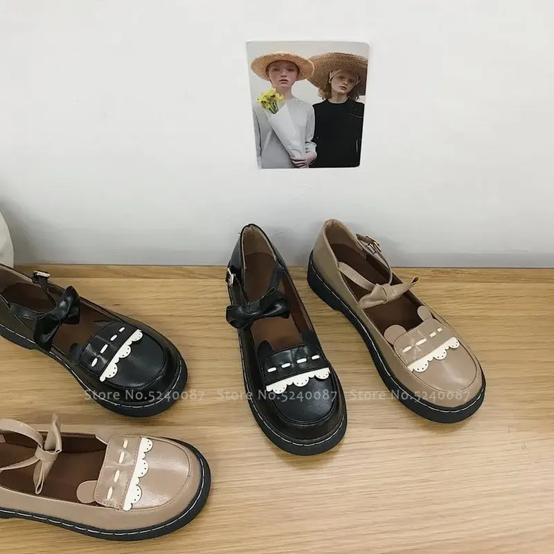 Туфли женские кожаные с кружевом и бантом милая обувь принцессы для девочек в