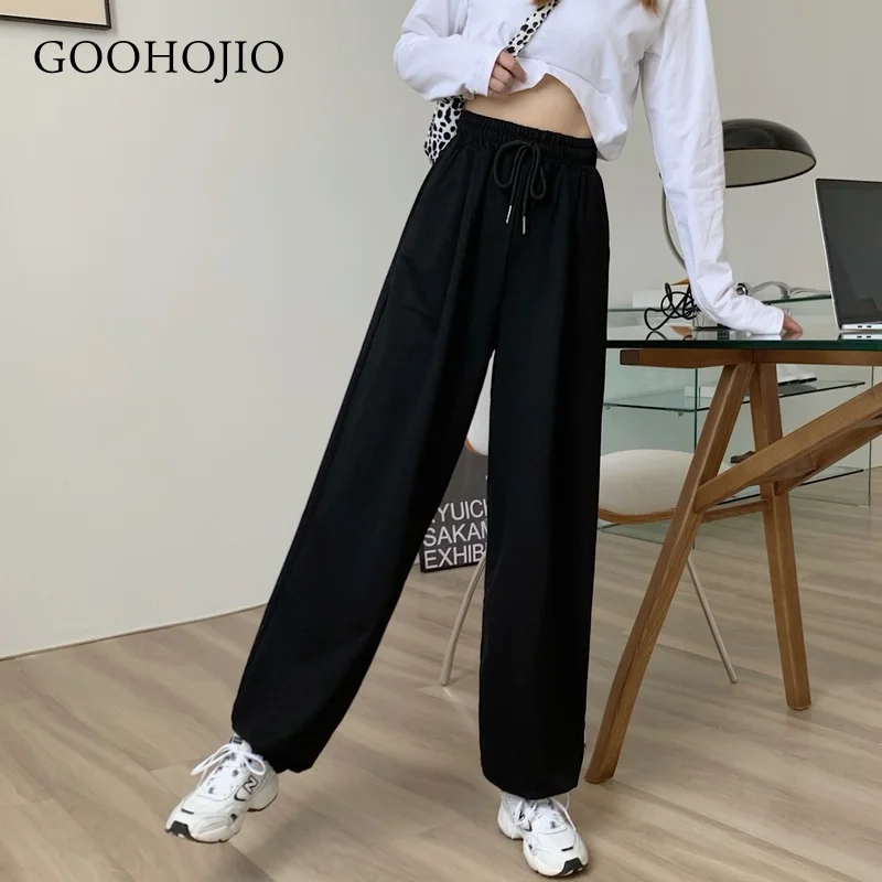 

GOOHOJIO 2021 New Spring and Autumn Sports Pants Women Loose Casual Trousers for Women Wide-leg Trousers High Waist Pants Female