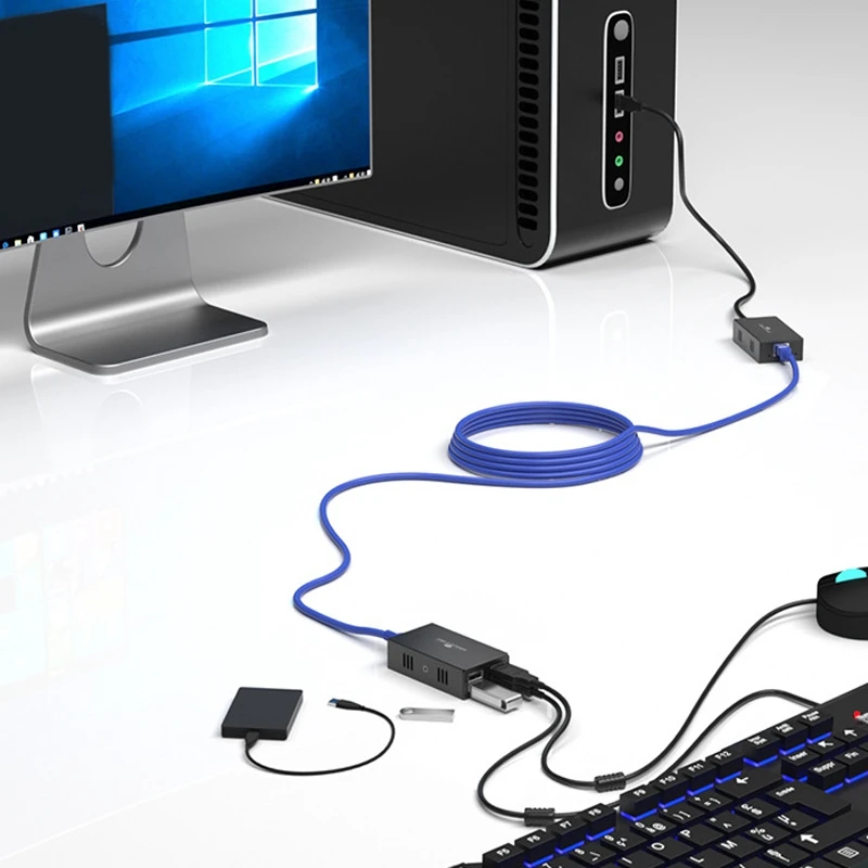 

USB Extender 1 in 4 Out USB2.0 to RJ45 Extender 50 Meters Can Receive Multiple USB Devices At the Same Time(EU Plug)