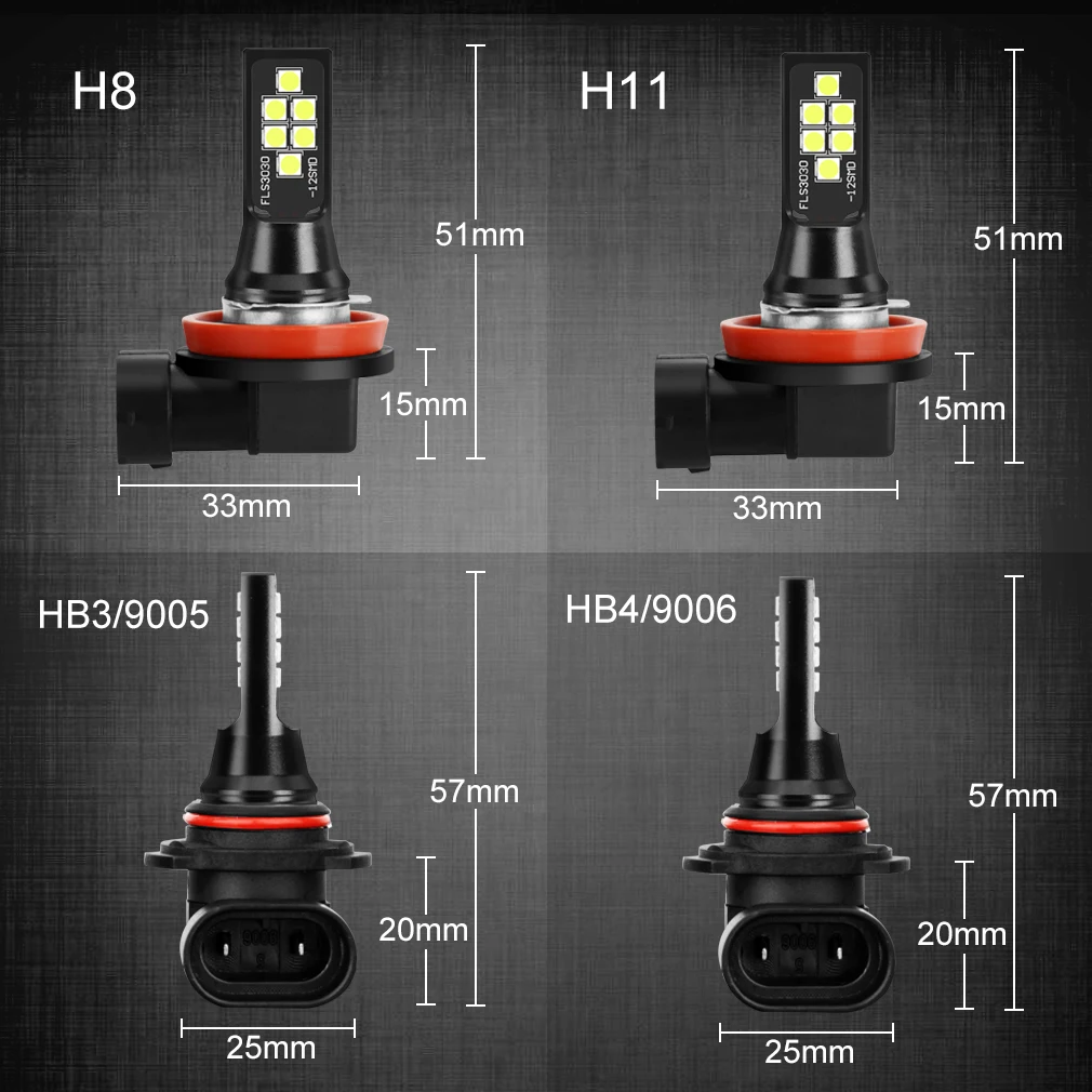 Can-bus H8 H11 светодиодный HB3 9005 HB4 9006 Противотуманные фары дневные фары лампы 6000K светодиодная подсветка авто светодиодные лампы 12V