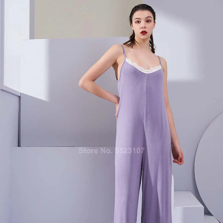 Комбинезон женский на бретелях пикантная кружевная пижама из модала и хлопка