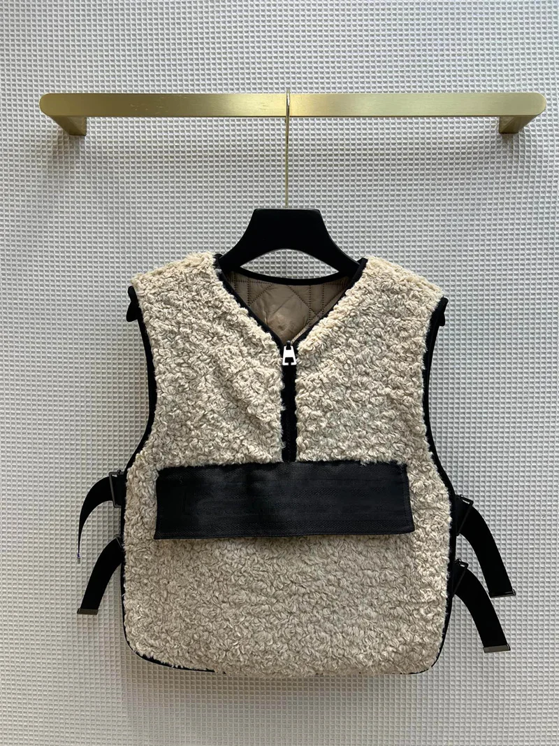 

Новый зимний жилет 2021, высококачественный Роскошный дизайнерский двухсторонний жилет с V-образным вырезом и овчиной Рыцарь