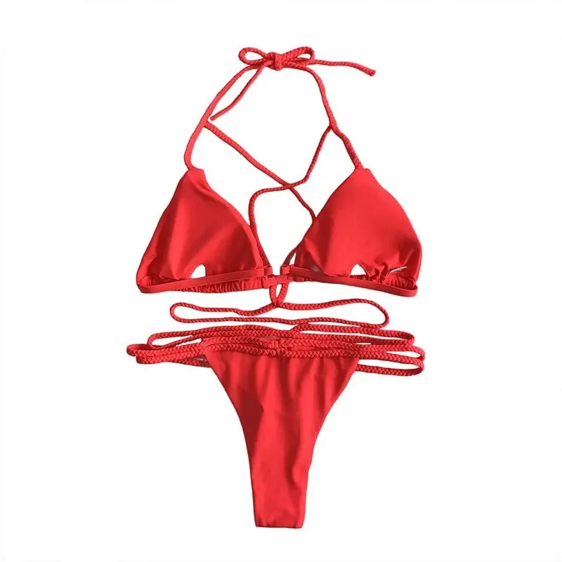 

Women's Sexy Bikini Sexy Solid Split Low Waist Halter Bikini Swimsuit Beach Party Hollow Beachwear Swimwear