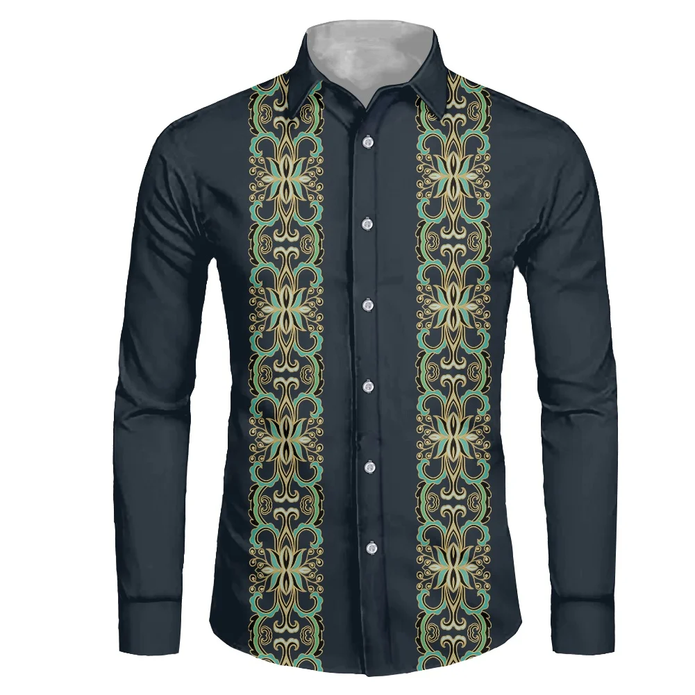 

Guayabera Tattoo Plain Men Dress Shirt Tribal Holiday Print Long Sleeve Shirt Wholesale Custom Logo Fashion Men Dashiki Clothing