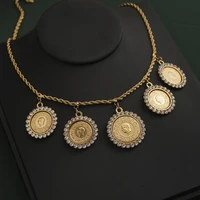 arabian luxury gold plated crystal necklace with mulism long chain wedding jewelry new napoleon number coin pendant for women