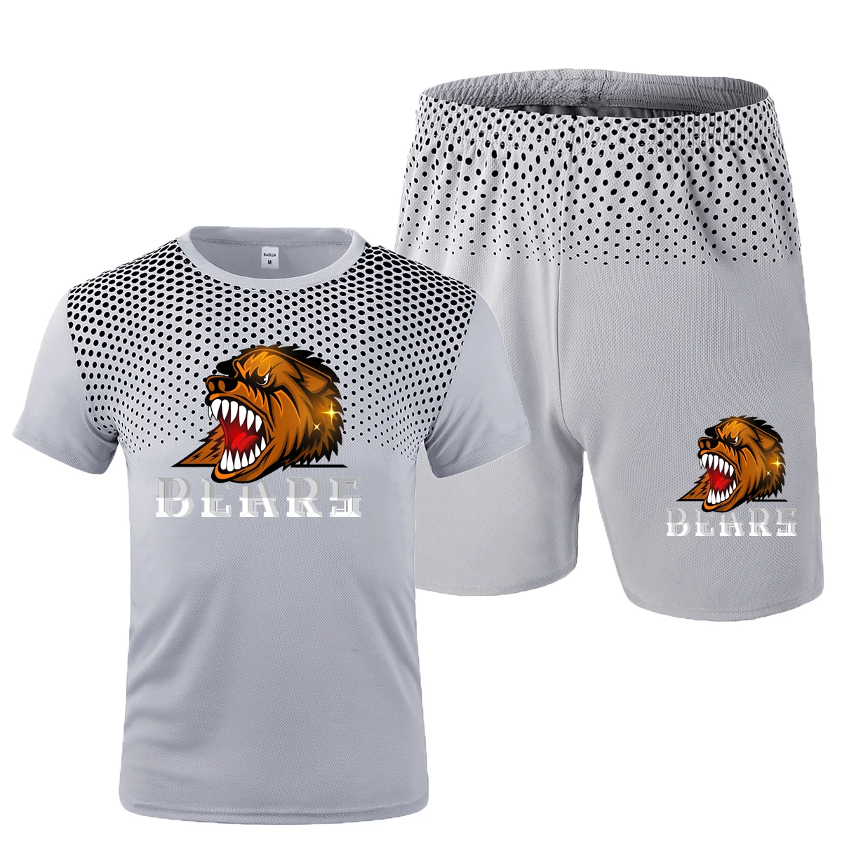 

Giant panda head pattern printing sports summer men's suit fitness suit sports suit short-sleeved T-shirt shorts 2-piece set