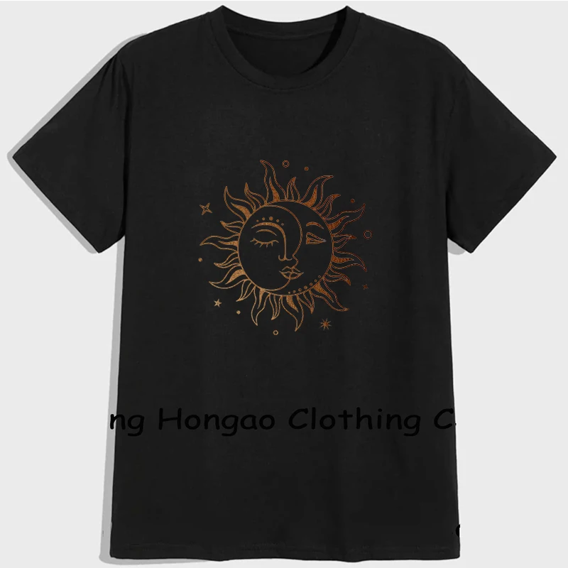 

High Quality Soft Cotton T shirt Sun And Moon Boho Mystical Print For Shirt Women Graphic T Shirts Original And Vintage