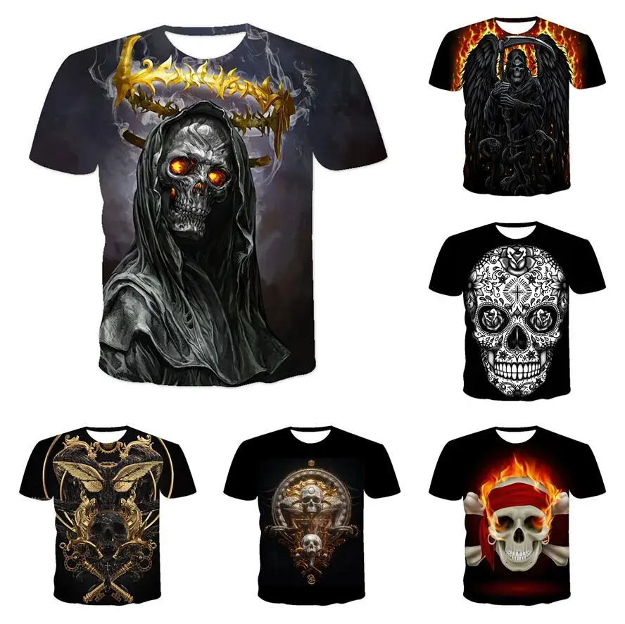 

2021 Summer Men's New 3D Print Punk Style Skull T- Shirts Men Tops Hip Hop Punisher Polyester Harajuku Funko Free Shipping
