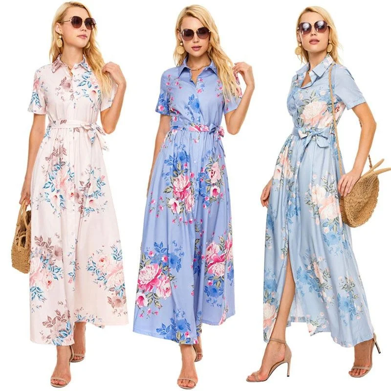 

Женское платье с каскадными оборками и цветочным принтом, летнее офисное платье-рубашка в стиле бохо с рукавом до локтя, ТРАПЕЦИЕВИДНОЕ пра...