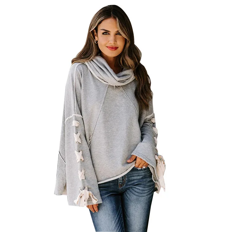 

2021 New Autumn And Winter Stand Collar Color Tide Brand Long SleevePullover Grey Urban Leisure Splicing Sweater