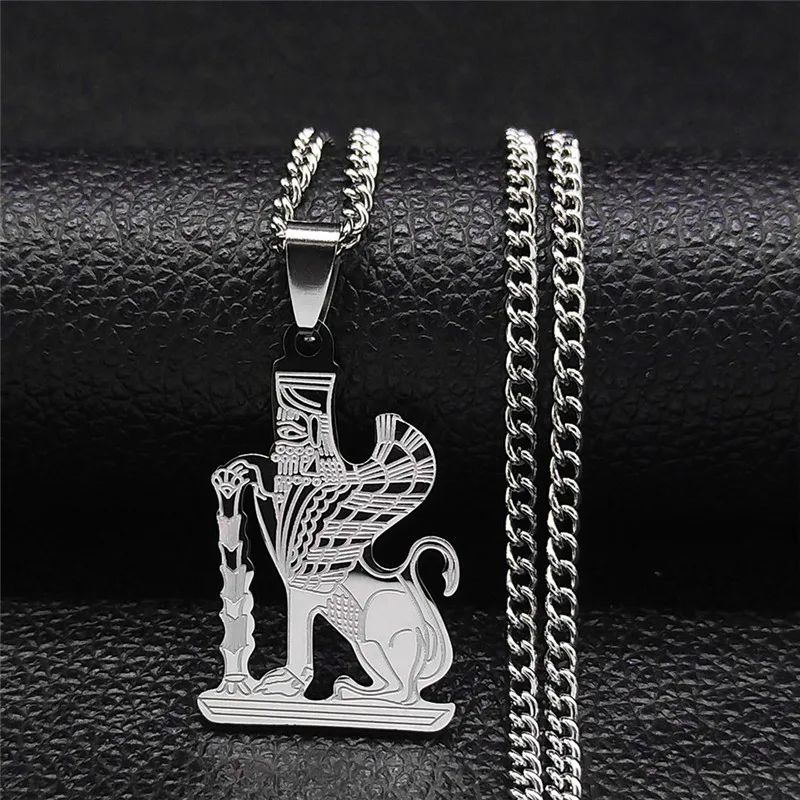 

Mazda Culture Stainless Steel Statement Necklace Persian Empire Religion Zoroastrianism Necklaces Sphinx Jewelry N4519S05