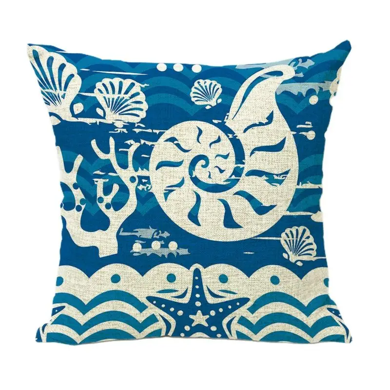 Наволочка современный руль якорь маяк парусник 1 Боковая печать льняная