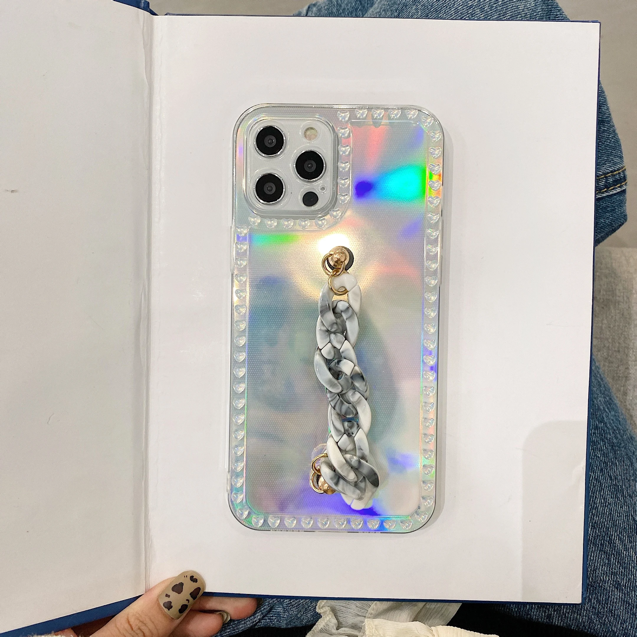 

Chain Holder Soft Phone case for apple iphone 11 Pro Max 12 MiNi X XR Xsmas 78Plus Camera protection Cover Marble Laser Color