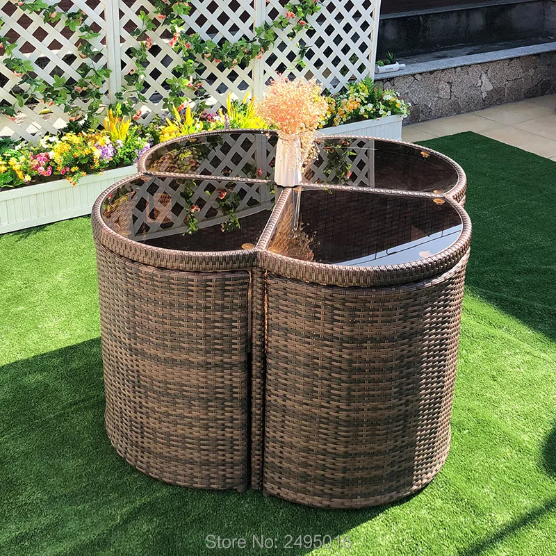 5 шт. новый дизайн металлическая рама с PE ротанговым секционным стулом и столом