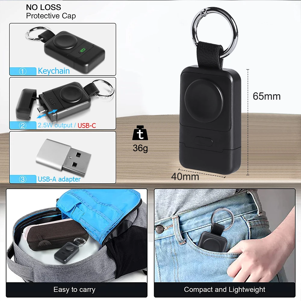 portable wireless charger for apple watch 7 keychain usb c 1400mah power bank battery charger for apple watch 6 5 4 iwatch free global shipping