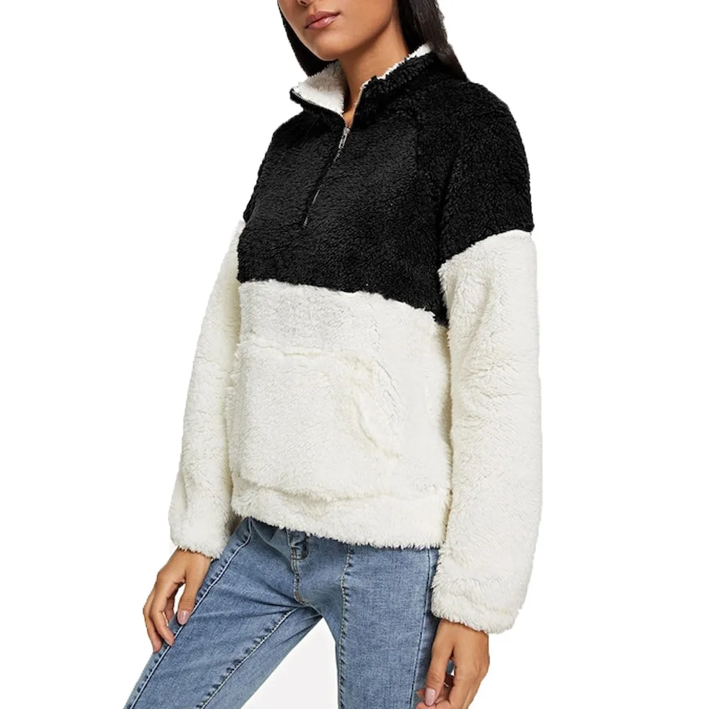 SAGACE женский плюшевый свитер на молнии с длинными рукавами осенне зимнее