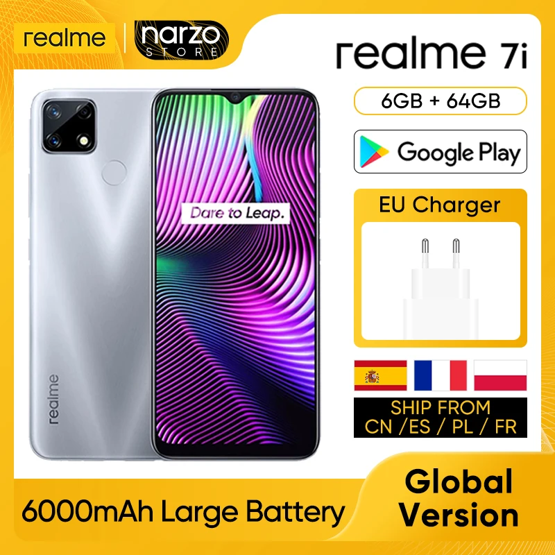 Глобальная версия Realme 7i 7 i 4 ГБ 64 Смартфон MTK Helio G85 6.5 '' Экран 48MP AI Тройная камера