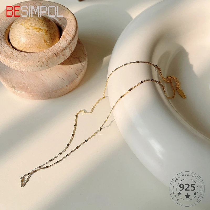 

Besimpol Real 925 Sterling Silver Choker Necklace French Style Elegant Thin Gold Chain Necklace For Women Fashion Fine Jewelry